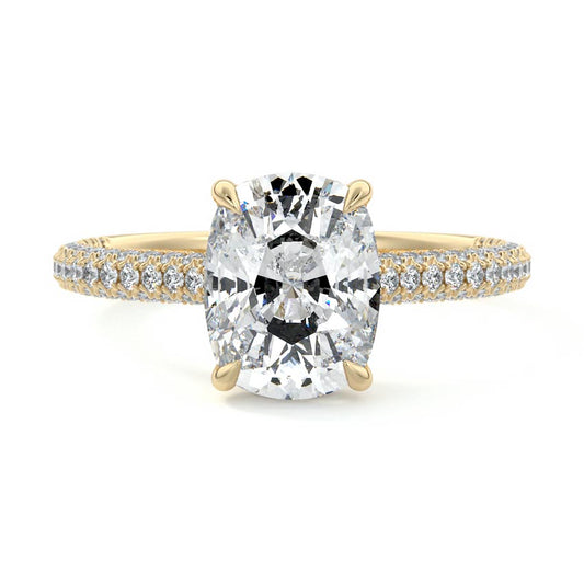 Hidden Halo & Triple Pave Ring with 1.0 CT Cushion Cut Moissanite