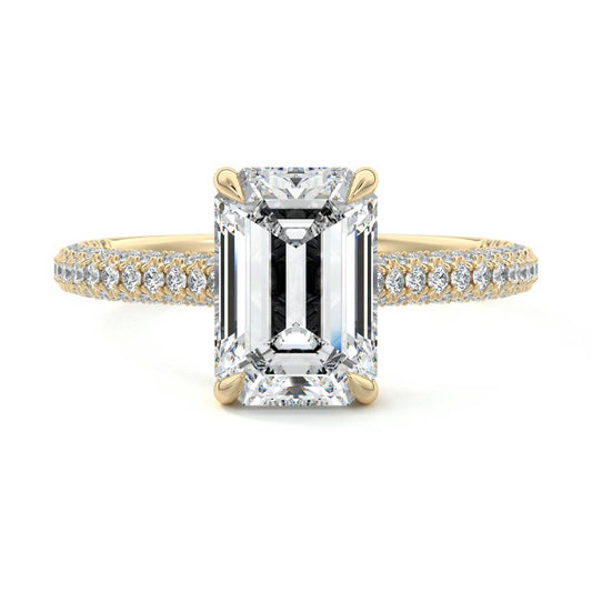 Hidden Halo & Triple Pave Ring with 1.20 CT Emerald Cut Moissanite