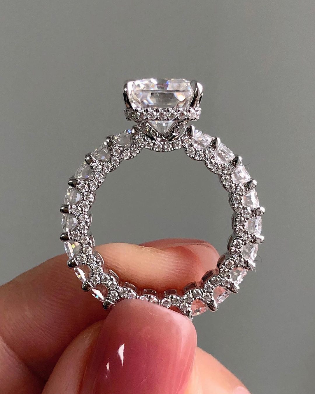 Hidden Halo & Unique Pave Ring with 3.51 CT Radiant Cut Moissanite
