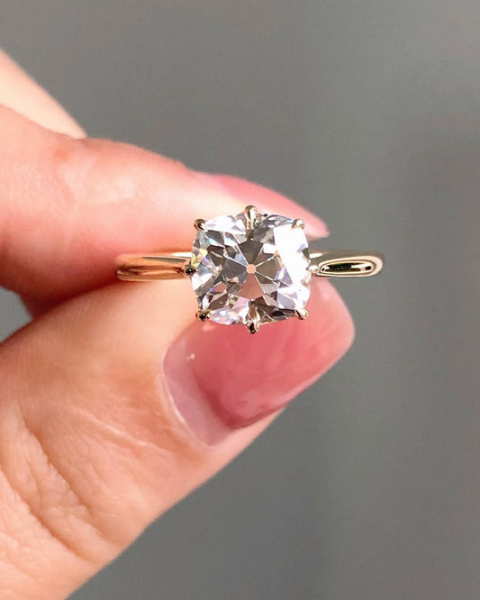 Solitaire Ring with 1.75 CT Old Mine Cushion Cut Moissanite