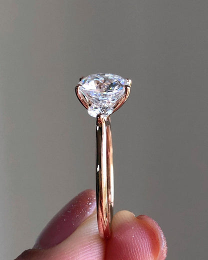 Three Stones Ring with 2.89 CT Cushion Cut Moissanite