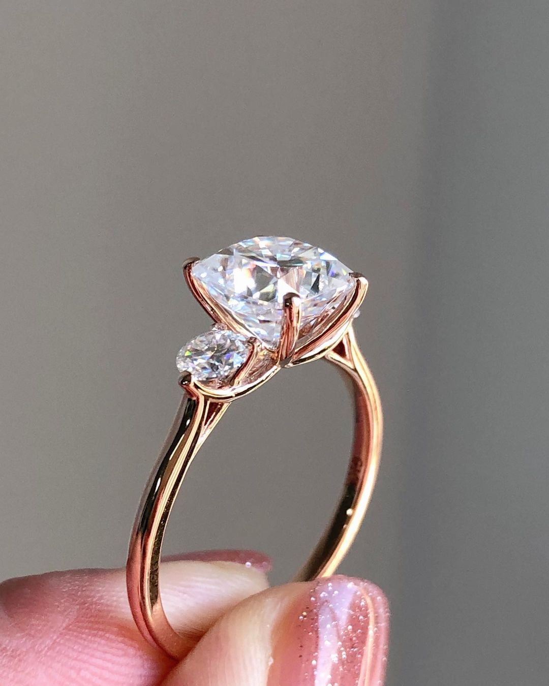 Three Stones Ring with 2.89 CT Cushion Cut Moissanite
