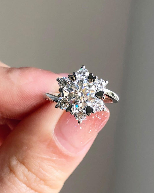 Floral Style Ring with 1.0 CT Round Cut Moissanite