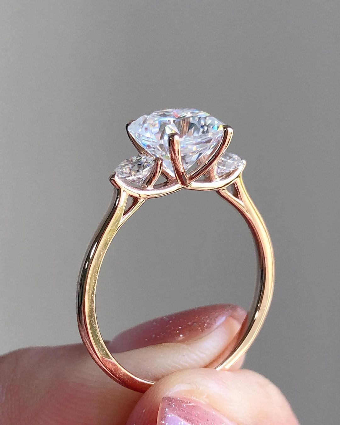 Three Stones Ring with 2.89 CT Cushion Cut Moissanite