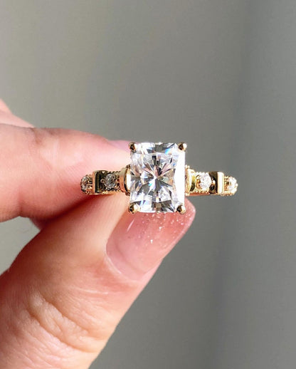 Vintage Ring with 1.67 CT Radiant Cut Moissanite