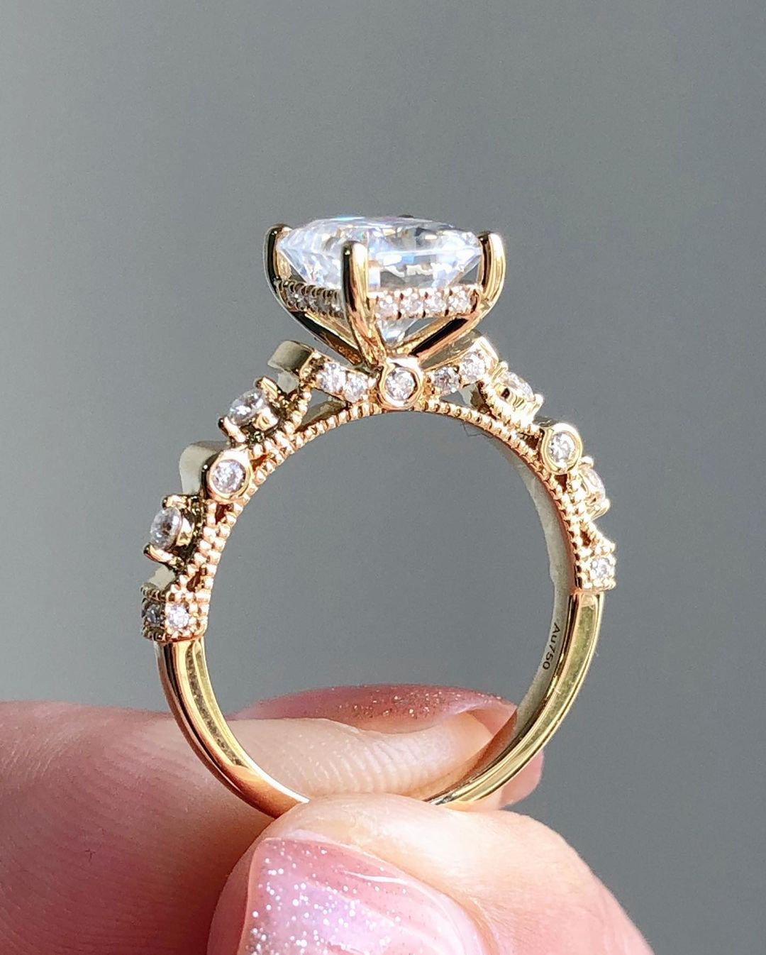 Vintage Ring with 1.67 CT Radiant Cut Moissanite