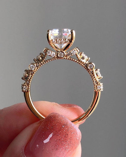 Vintage Ring with 1.67 CT Radiant Cut Moissanite