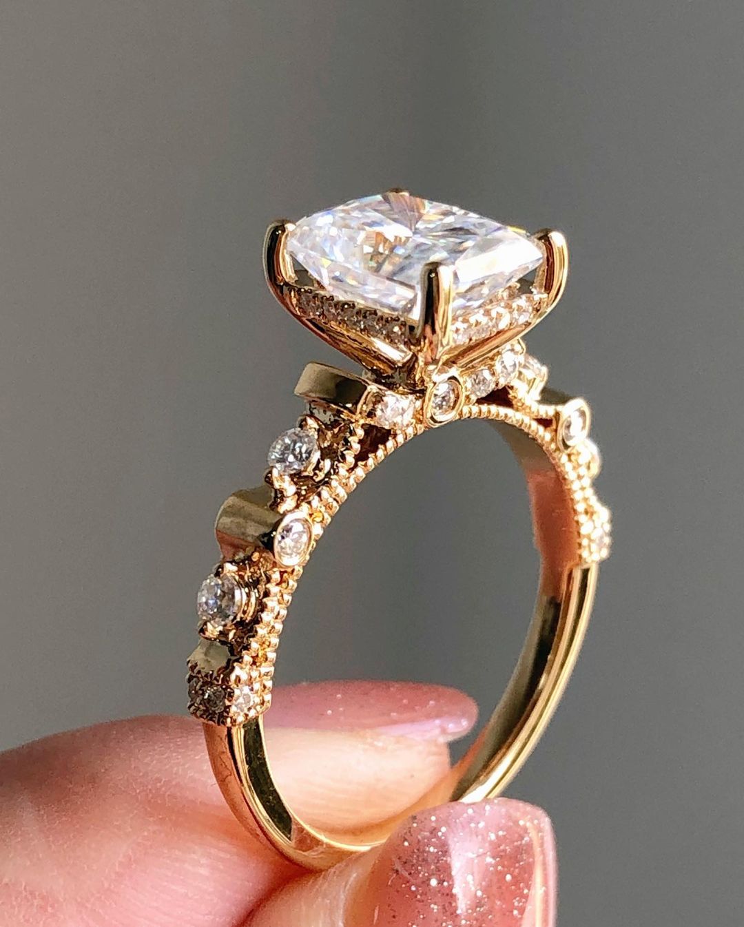 Vintage Ring with 1.67 CT Radiant Cut Moissanite