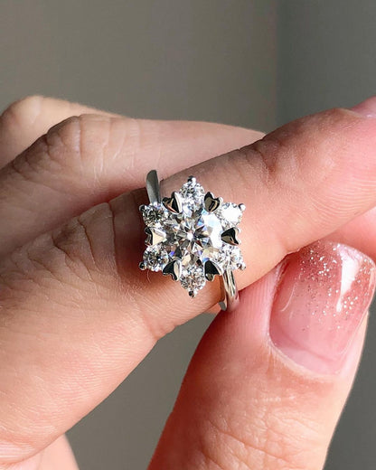 Floral Style Ring with 1.0 CT Round Cut Moissanite