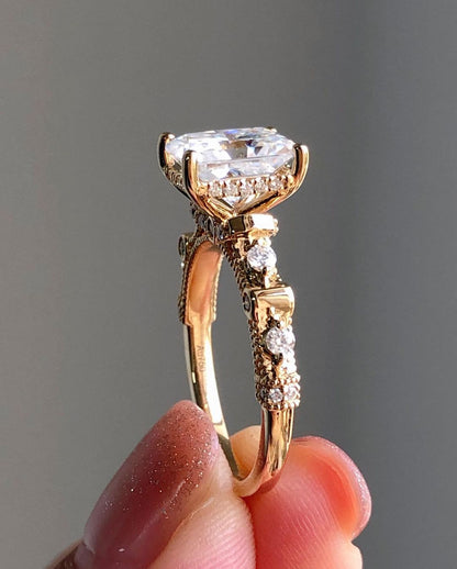 Vintage Ring with 1.67 CT Radiant Cut Moissanite