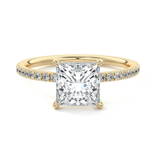 Pave Setting Ring with 2.0 CT Princess Moissanite