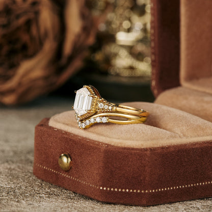 1.2 CT Hexagon Shaped Moissanite Diamond Bridal Set With Vintage Setting