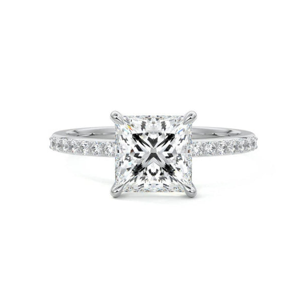 Pave Setting Ring with 1.20 CT Princess Cut Moissanite