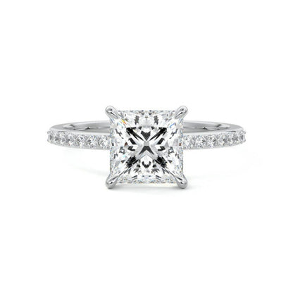 Pave Setting Ring with 1.20 CT Princess Cut Moissanite