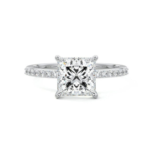 Pave Setting Ring with 1.20 CT Princess Cut Moissanite
