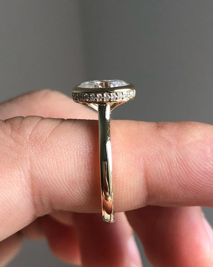 Bezel Hidden Halo Ring with 1.33 CT Oval Cut Moissanite