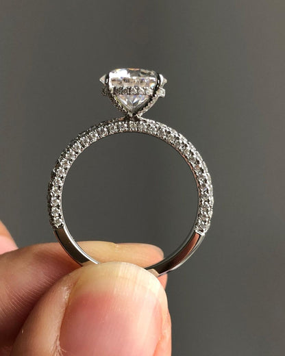 Hidden Halo & Triple Pave Ring with 2.0 CT Round Cut Moissanite