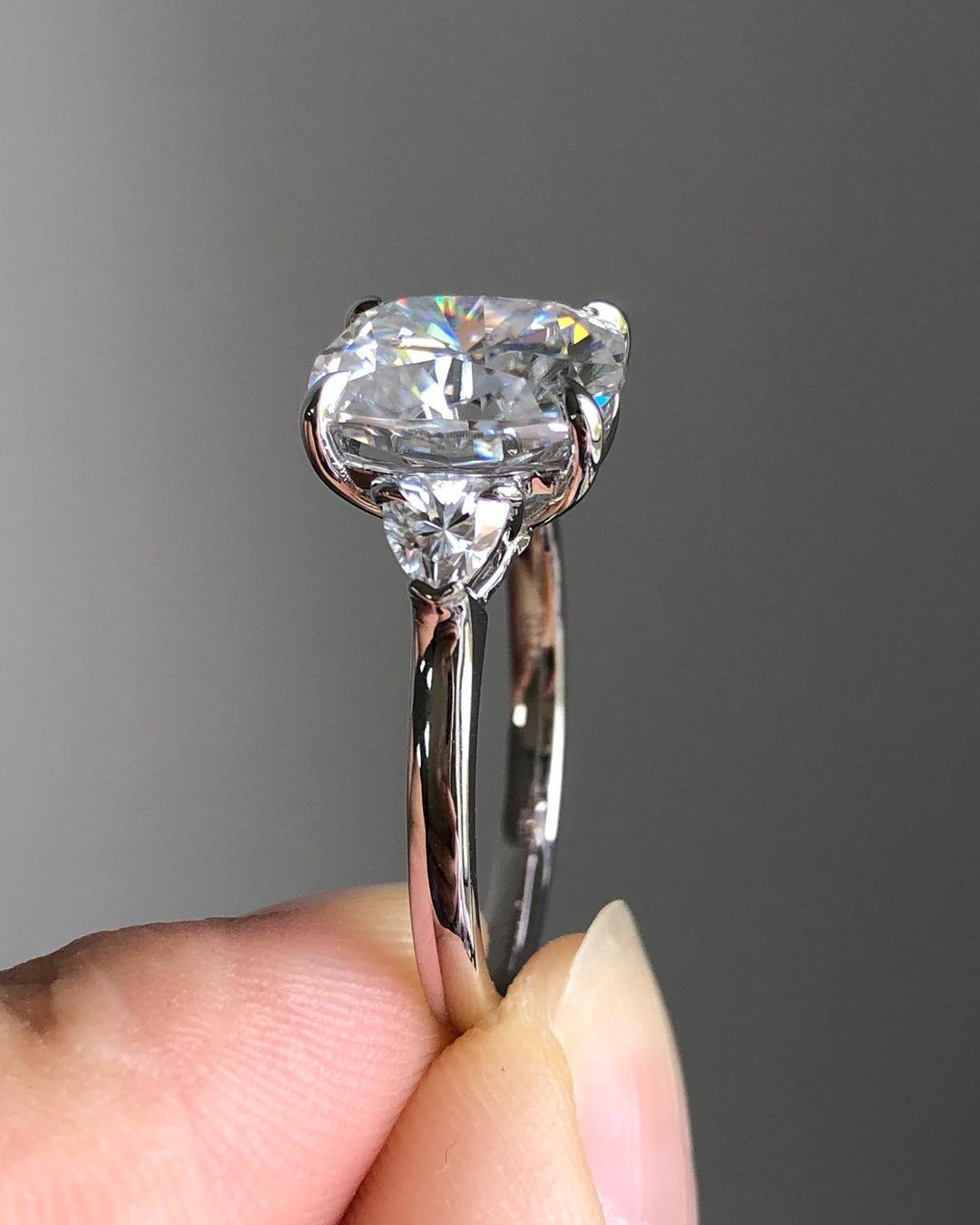Three Stones Ring with 2.66 CT Elongated Cushion Cut Moissanite