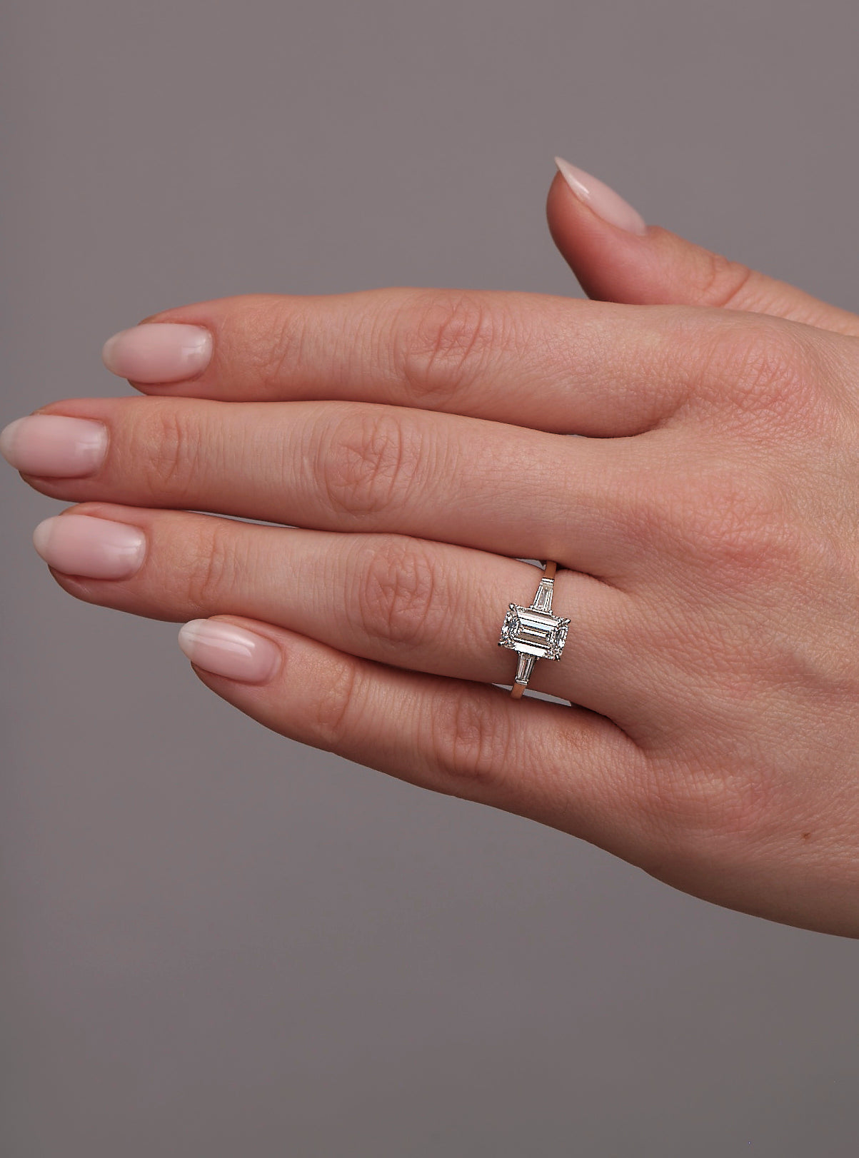 Three Stone Ring with 2.0 CT Emerald Cut Moissanite