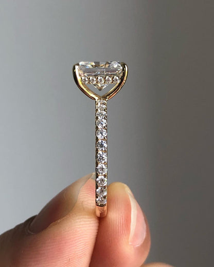 Hidden Halo & Pave Ring with 1.67 CT Radiant Cut Moissanite