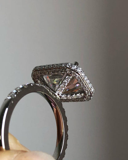 Halo & Pave Ring with 2.10 CT Radiant Cut Moissanite