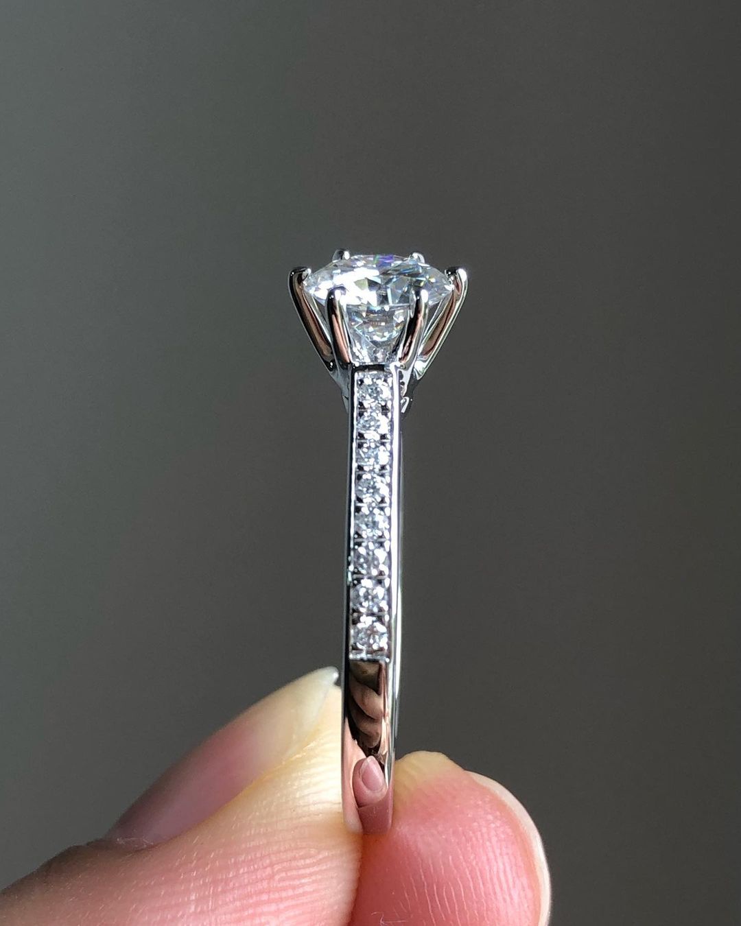 Pave Ring with 1.0 CT Round Cut Moissanite