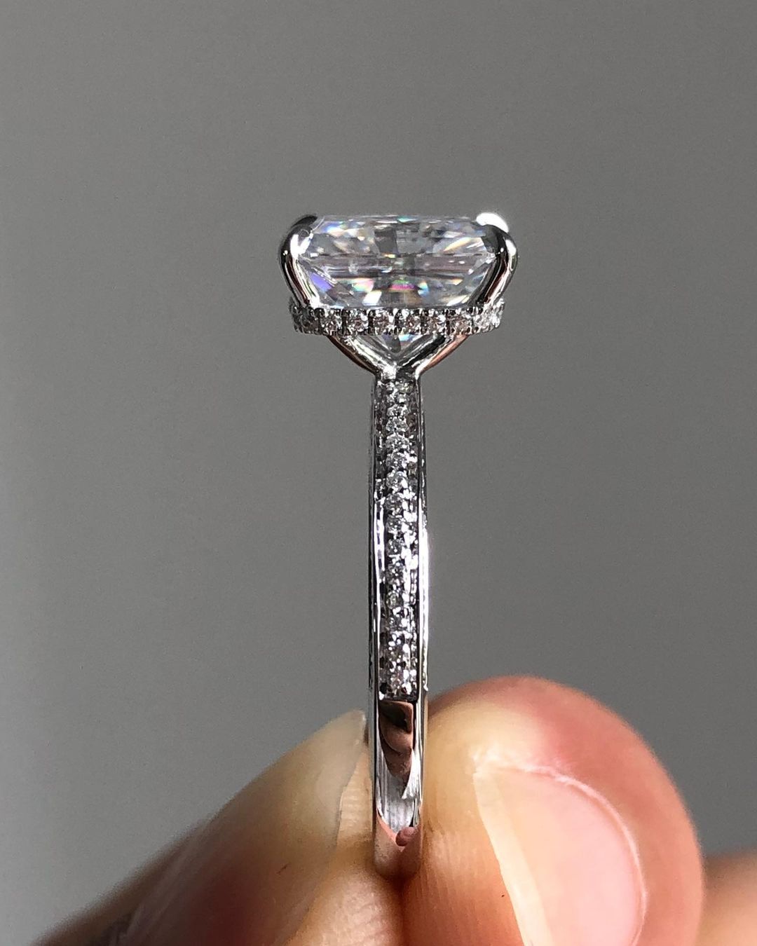 Hidden Halo & Pave Ring with 2.43 CT Radiant Cut Moissanite