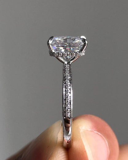 Hidden Halo & Pave Ring with 2.43 CT Radiant Cut Moissanite