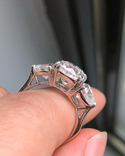 Three Stones Ring with 2.10 CT Cushion Cut Moissanite
