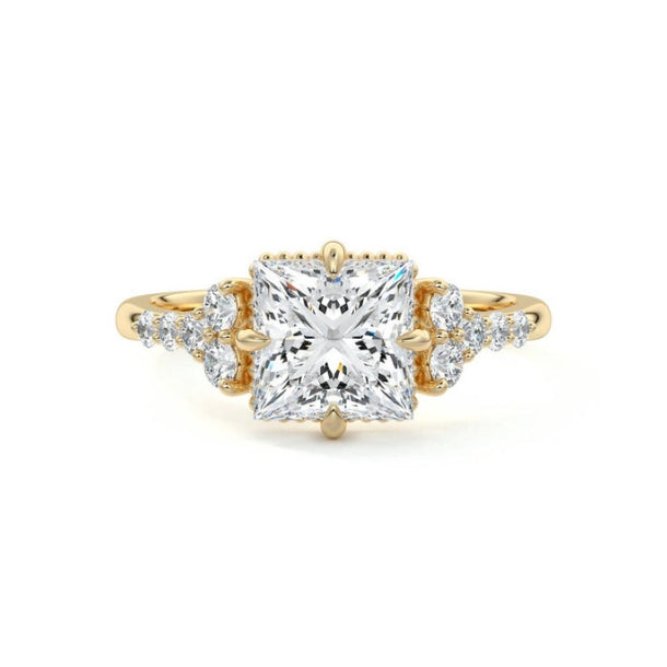Cluster Ring with 2.0 CT Princess Moissanite