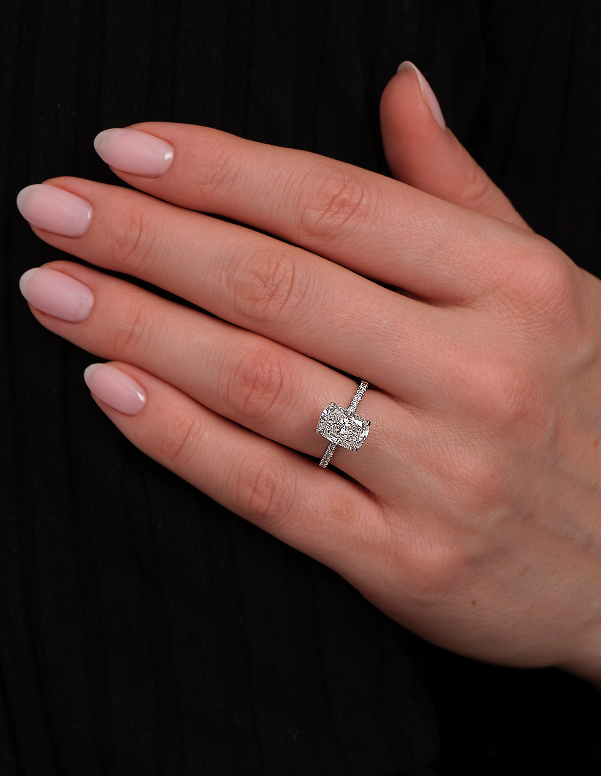 Hidden Halo Ring with 3.0 CT Elongtaed Cushion Cut Moissanite