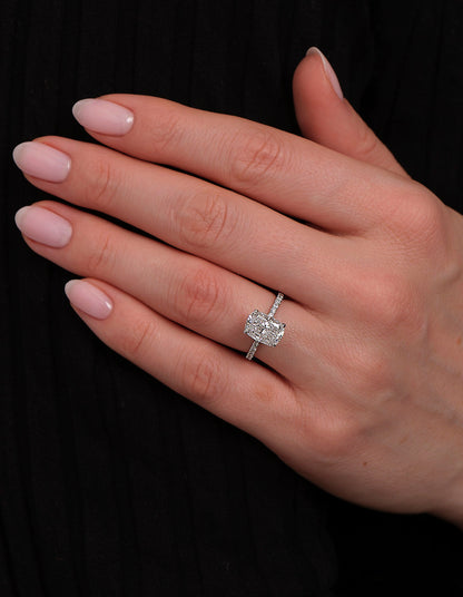 Hidden Halo Ring with 3.0 CT Elongtaed Cushion Cut Moissanite