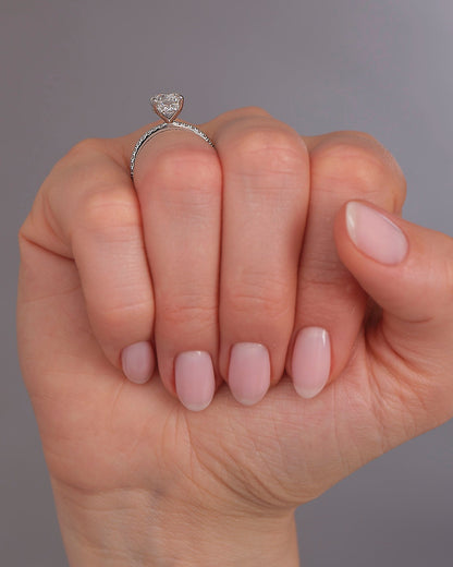 Hidden Halo Ring with 3.0 CT Elongtaed Cushion Cut Moissanite