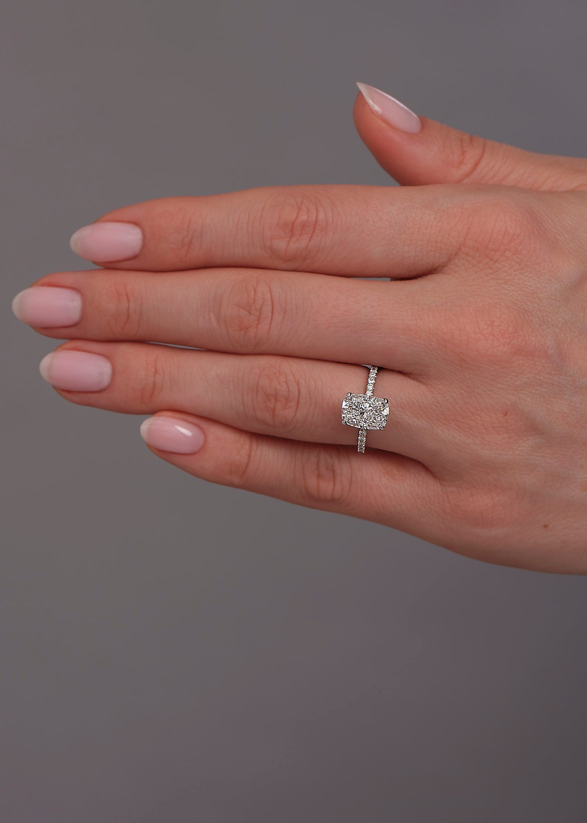 Hidden Halo Ring with 3.0 CT Elongtaed Cushion Cut Moissanite