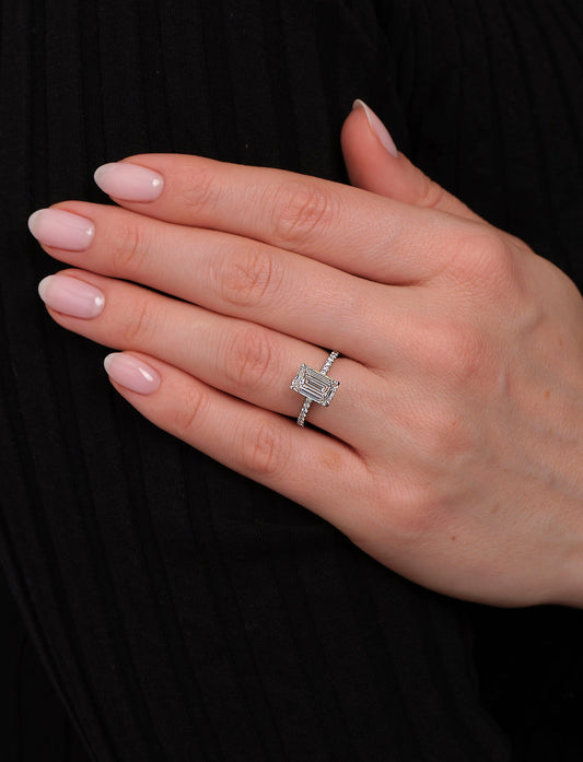 Pave Setting Ring with 3.0 CT Emerald Cut Moissanite