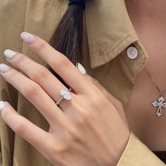 Marquise cut CVD diamond solitaire engagement ring