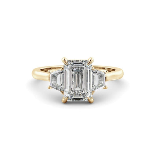 Three Stone Ring with 1.0 CT Emerald Moissanite
