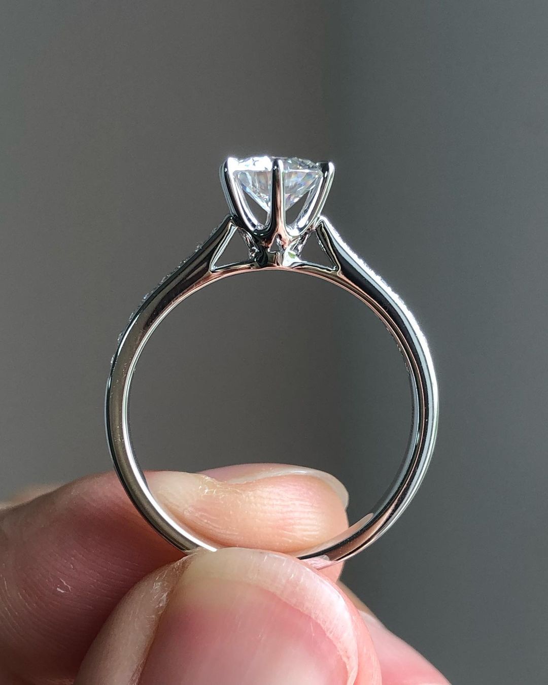 Pave Ring with 1.0 CT Round Cut Moissanite
