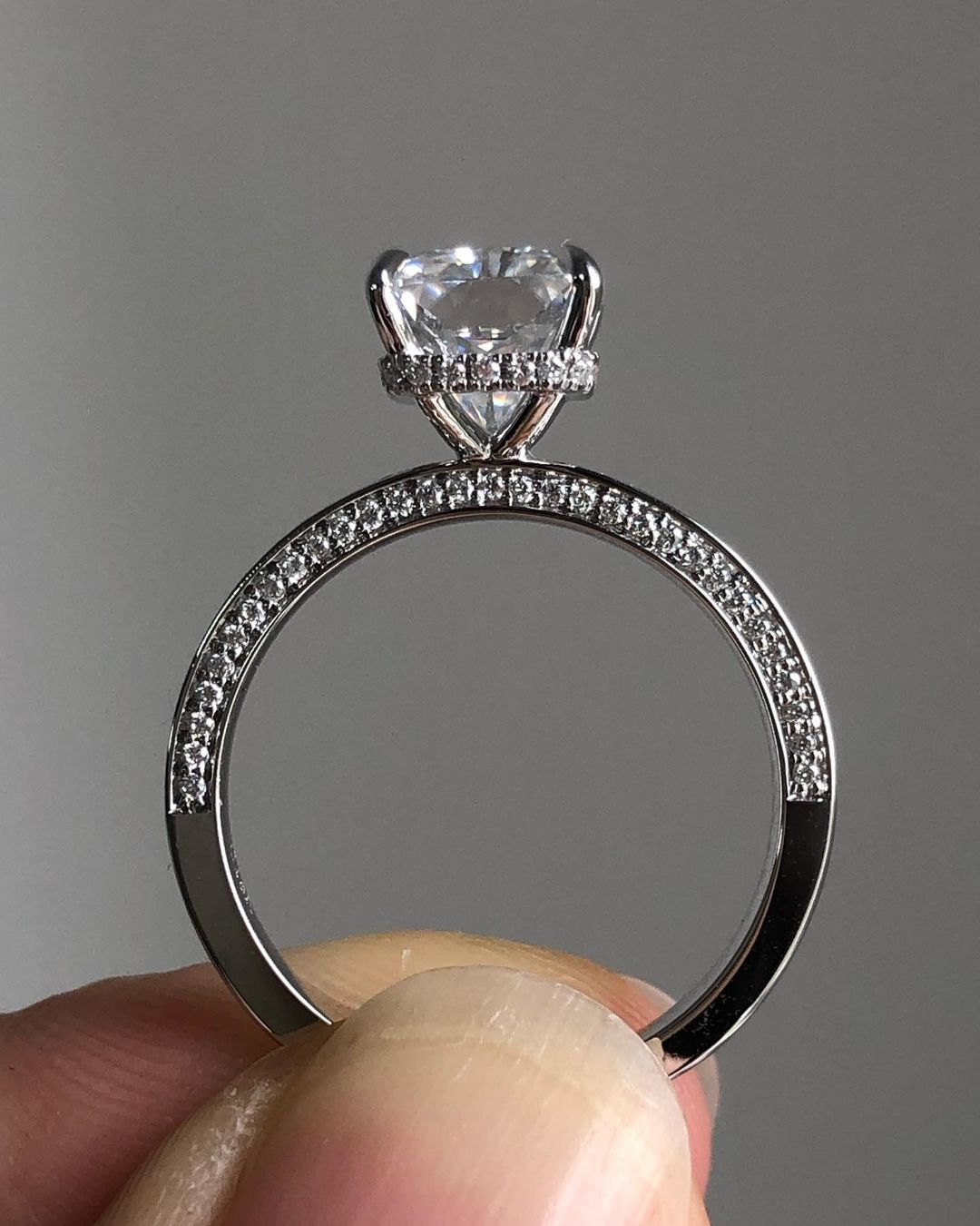 Hidden Halo & Pave Ring with 2.43 CT Radiant Cut Moissanite