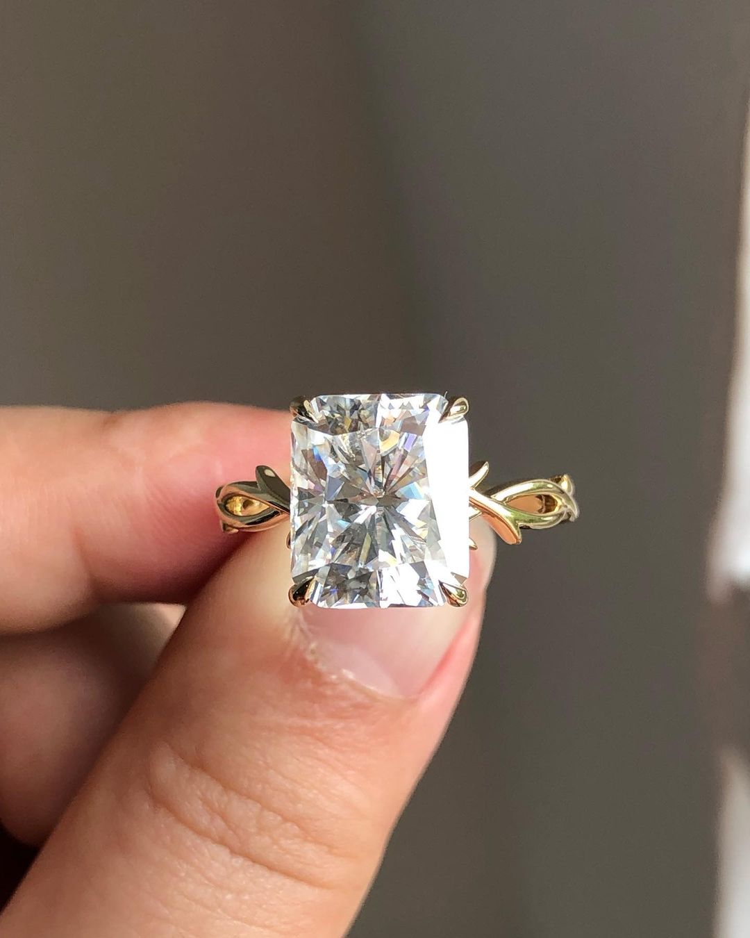 Twig Style Solitaire Ring with 3.51 CT Radiant Cut Moissanite