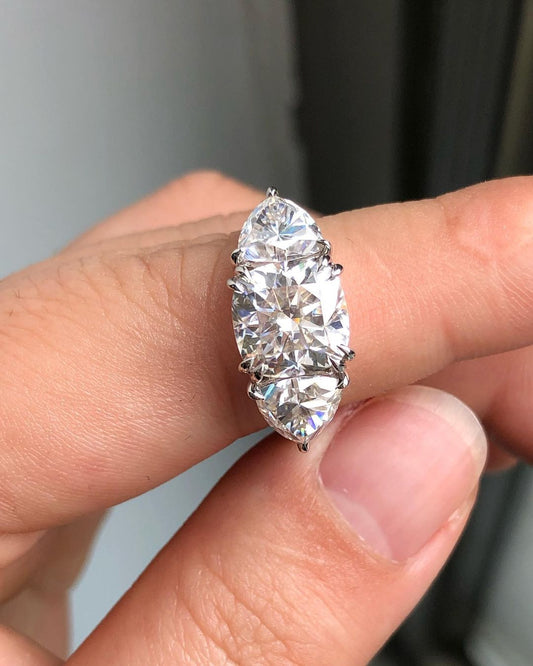 Three Stones Ring with 2.10 CT Cushion Cut Moissanite