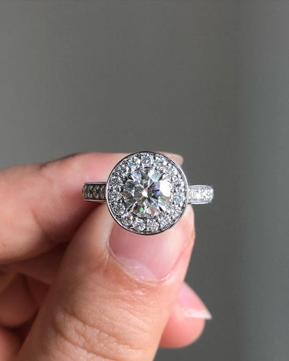Halo & Pave Ring with 1.0 CT Round Cut Moissanite