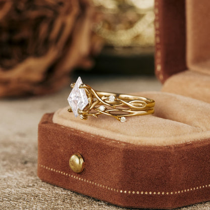 1.25 CT Kite Shaped Moissanite Diamond Bridal Set With Twig Setting