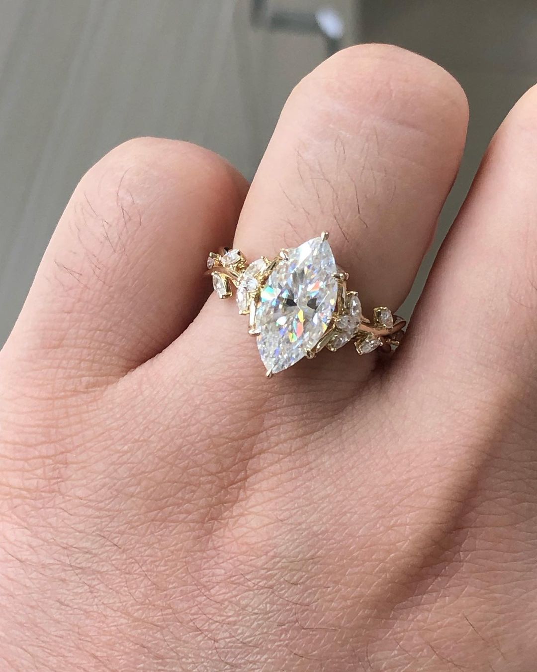 Twig Style Ring with 1.58 CT Marquise Cut Moissanite