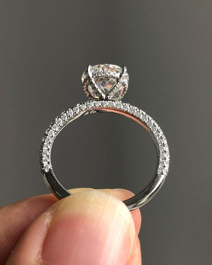 Hidden Halo & Triple Pave Ring with 2.0 CT Round Cut Moissanite