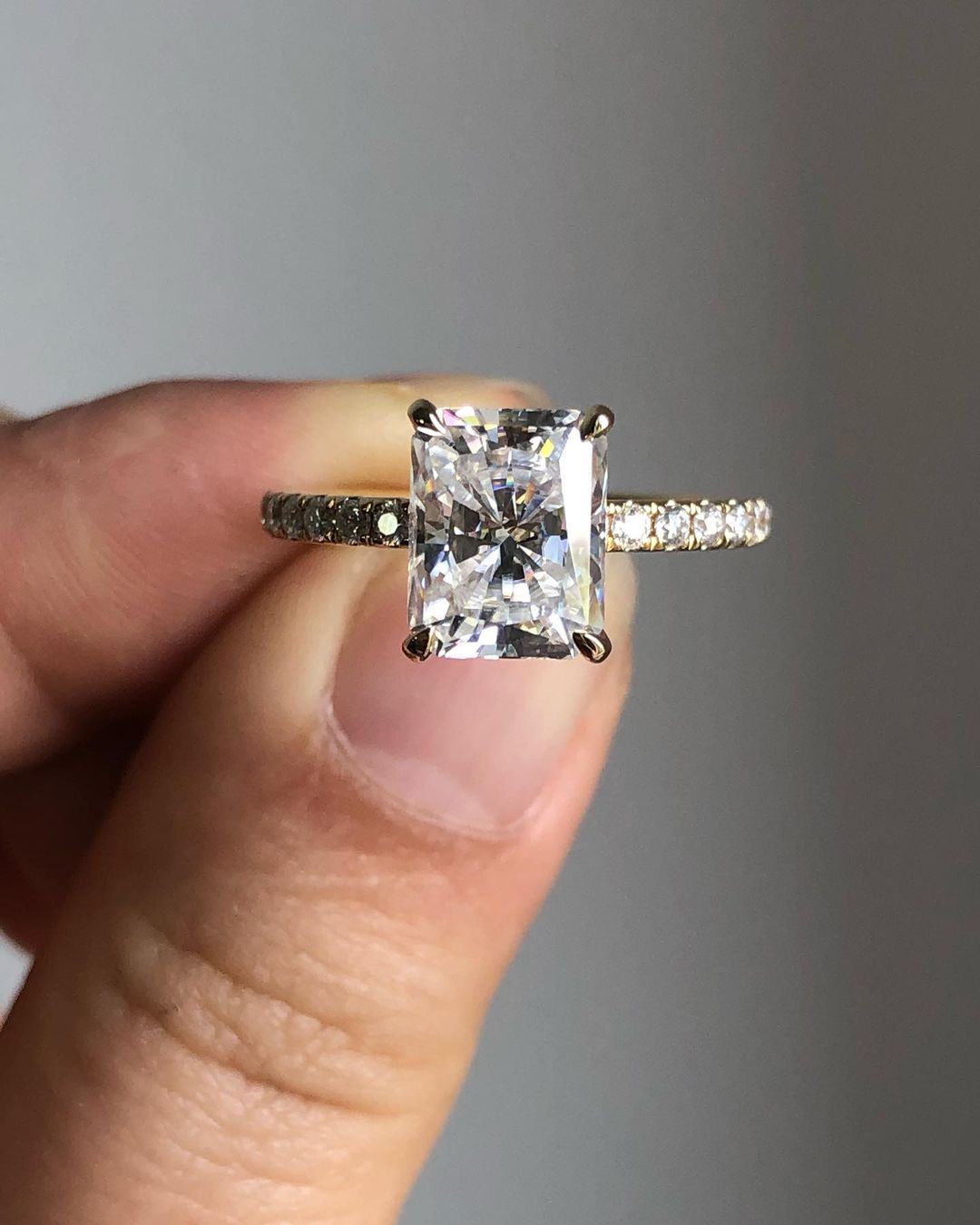 Hidden Halo & Pave Ring with 1.67 CT Radiant Cut Moissanite