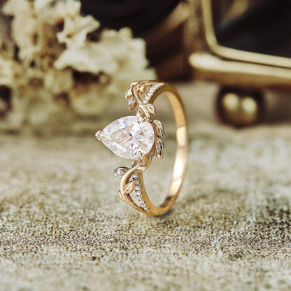 1.25 CT Carat Pear Shape Moissanite diamond Vintage Engagement Ring