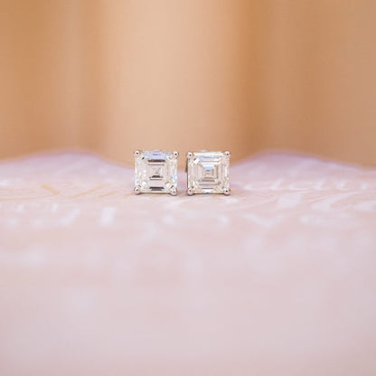 Solitaire Stud Earrings with 1.0 CT-3.0 CT Asscher Cut Moissanite