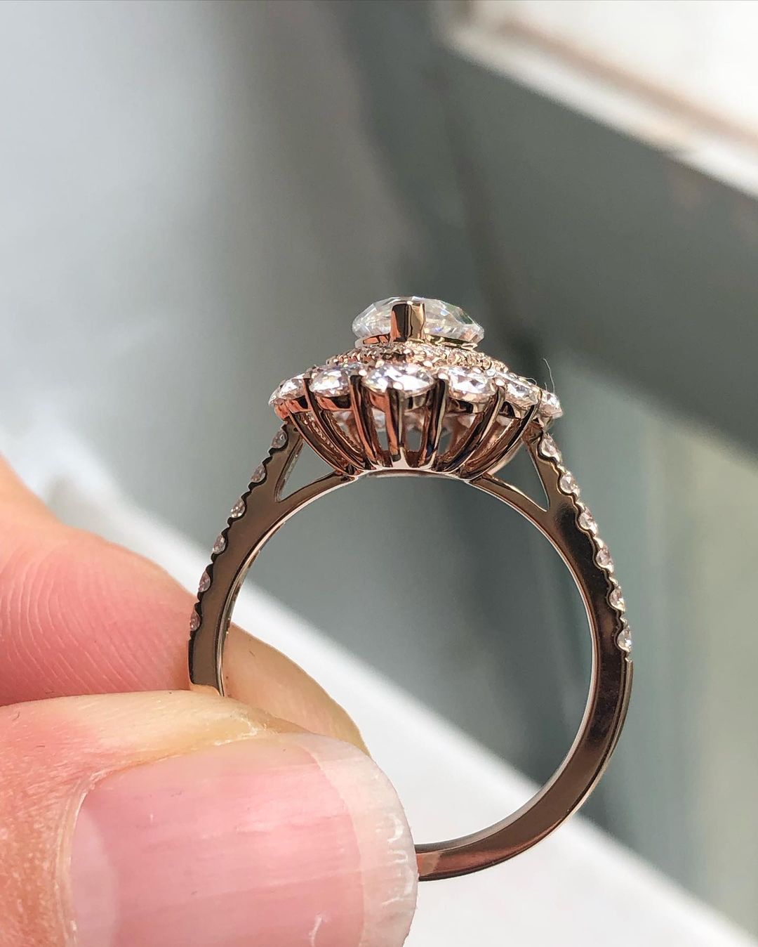 Halo & Pave Ring with 1.0 CT Marquise Cut Moissanite