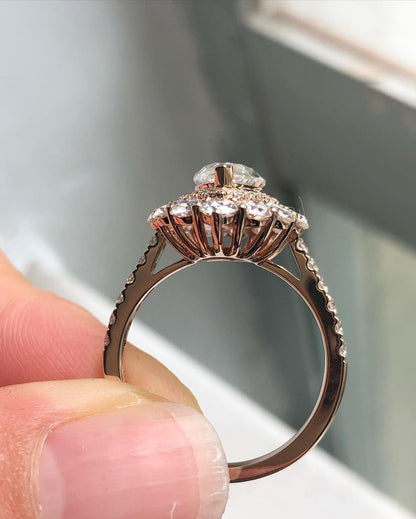 Halo & Pave Ring with 1.0 CT Marquise Cut Moissanite